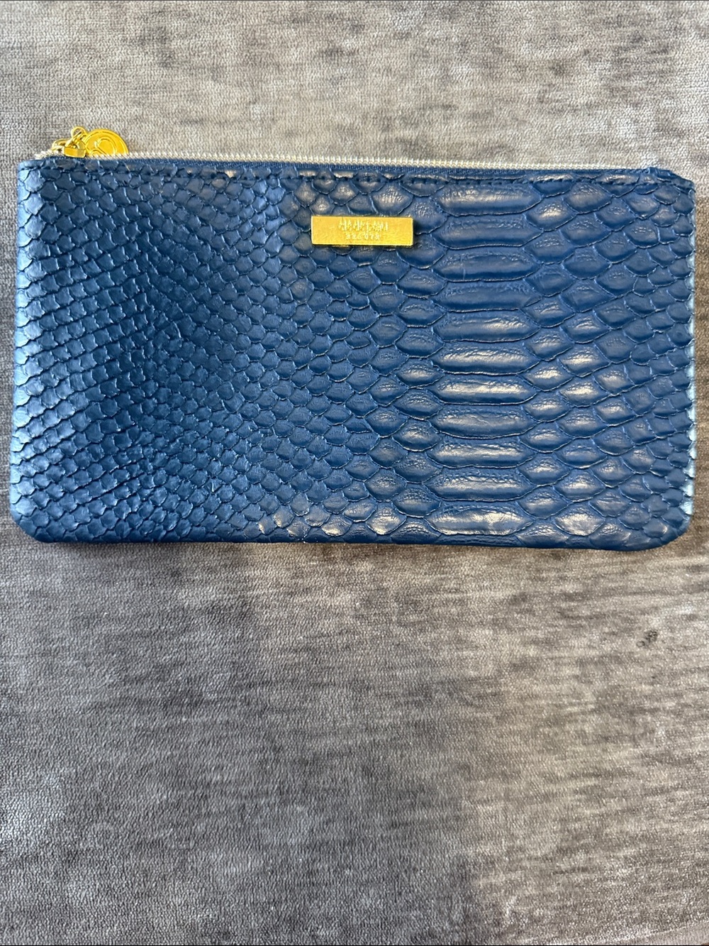Cle De Peau Blue Textured Cosmetic Pouch with Gold Plate Japan Luxury Beauty Co.